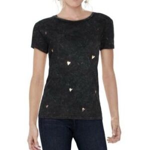 CHRLDR CHEERLEADER Acid Wash Black Doodle Hearts Tee Retro Y2K Aesthetic Size M